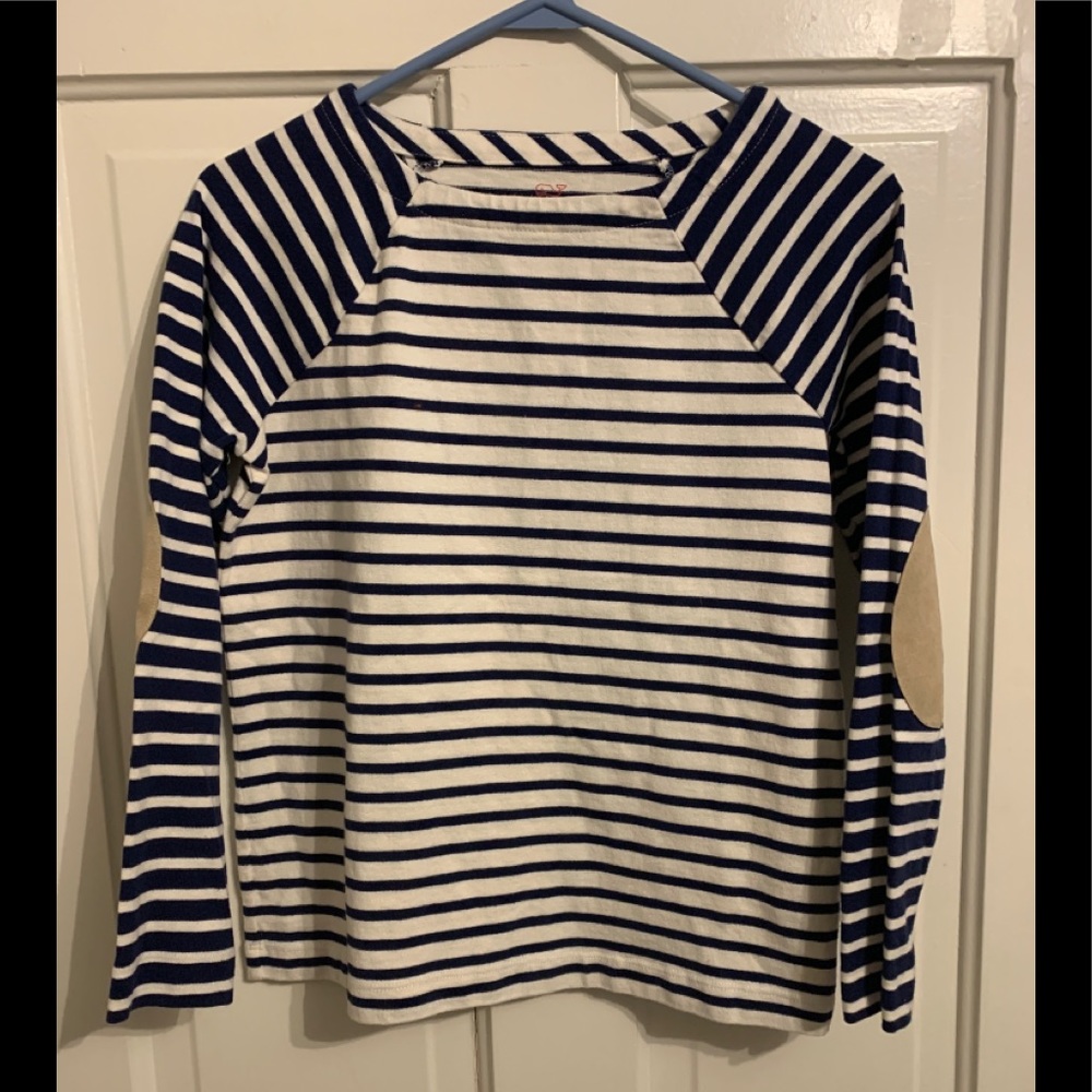 Vineyard Vines Suede Elbow Mix Stripe Knit Top Dee